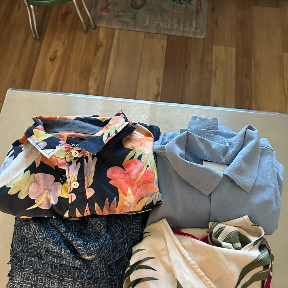 Floral and Solid Button-Up Aloha shirts